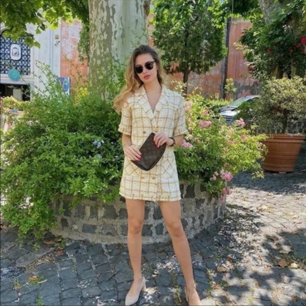 NWT Zara Tweed Blazer Style Cream Dress - Picture 4 of 15
